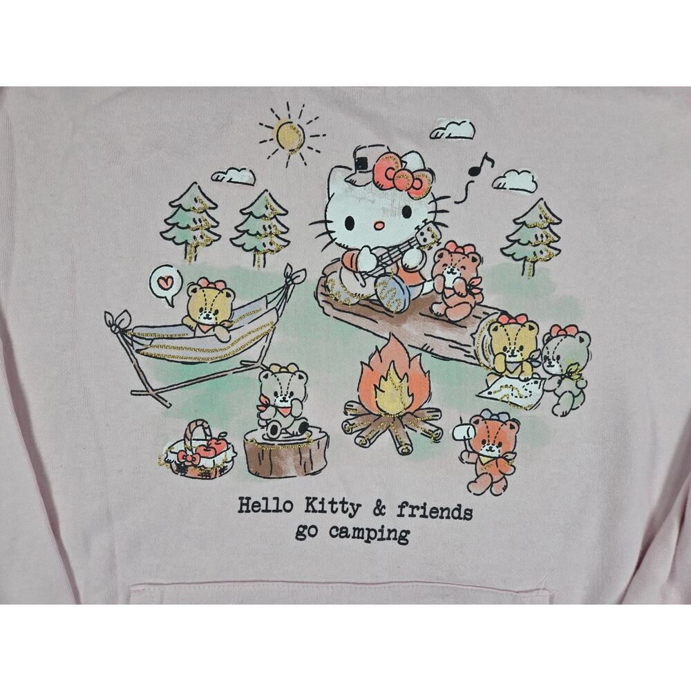 Sanrio Hello Kitty Friends Go Camping Hoodie Womens L Large Pink Sweatshirt - Picture 2 of 8